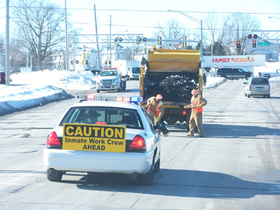 Inmates filling potholes in the street