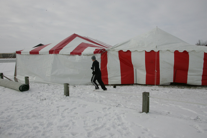Polar plunge tents outside in the snow